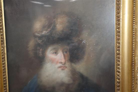 19th century Russian School, pastel, Portrait of a gentleman wearing a fur hat, 54 x 42cm